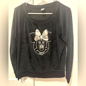 Disney Black Silver Mickey Mouse Velour Crewneck Sweater Size Large Women’s